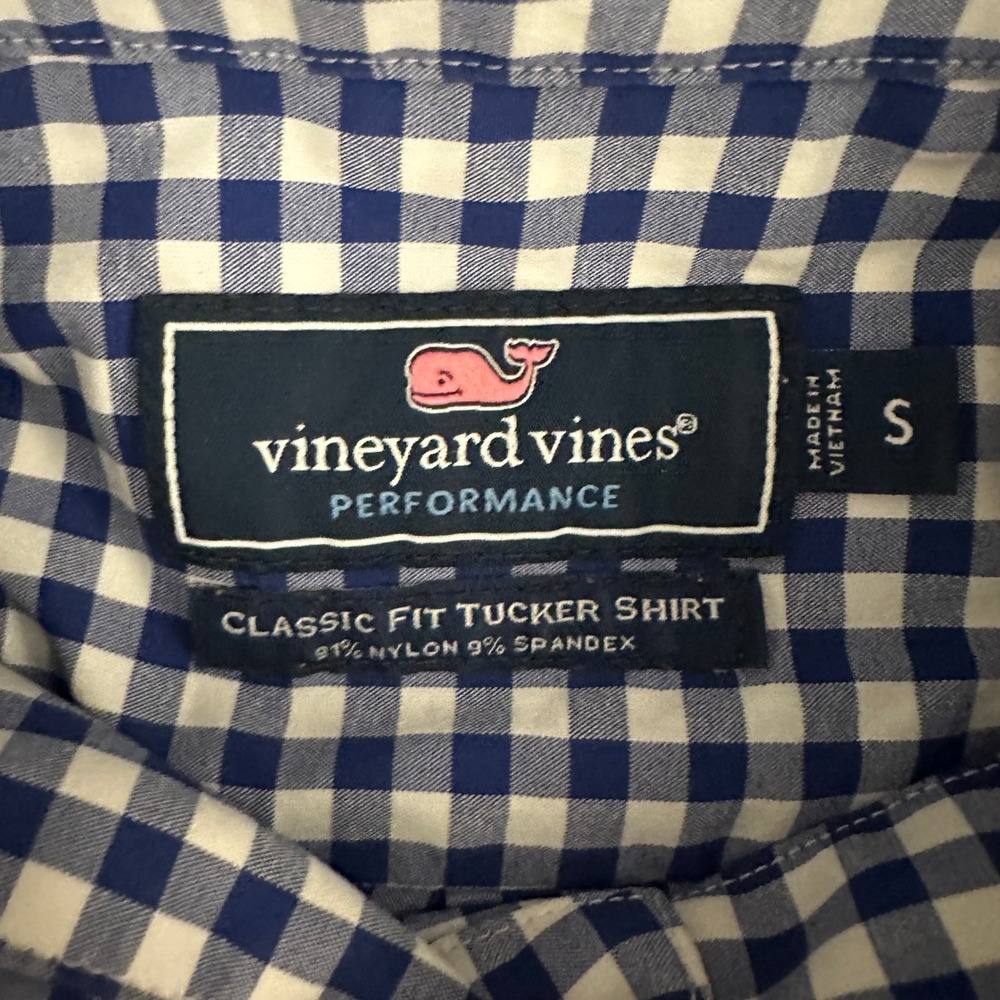 Vineyard Vines Performance Classic Fit Tucker Shirt Mens Small Navy Gingham - Picture 3 of 4